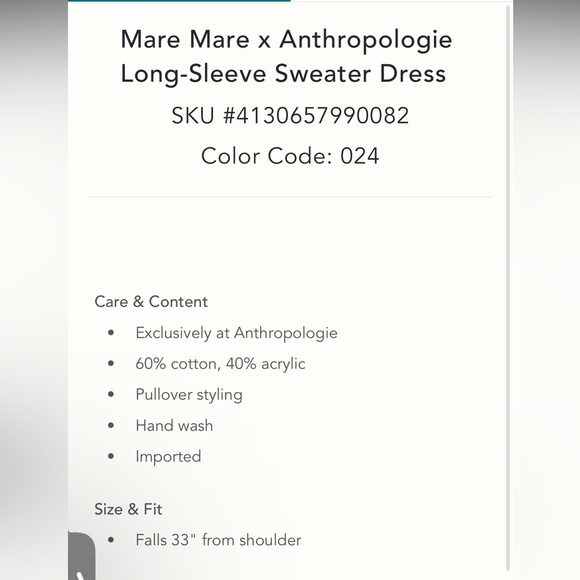 Anthropologie NWT Mare Mare Long-Sleeve Mini Jumper Dress size L. - Picture 6 of 8